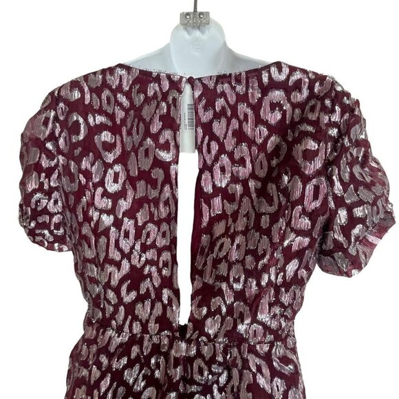 NWT Aqua Metallic Leopard-Pattern Dress Dark Red Size L - Picture 5 of 10